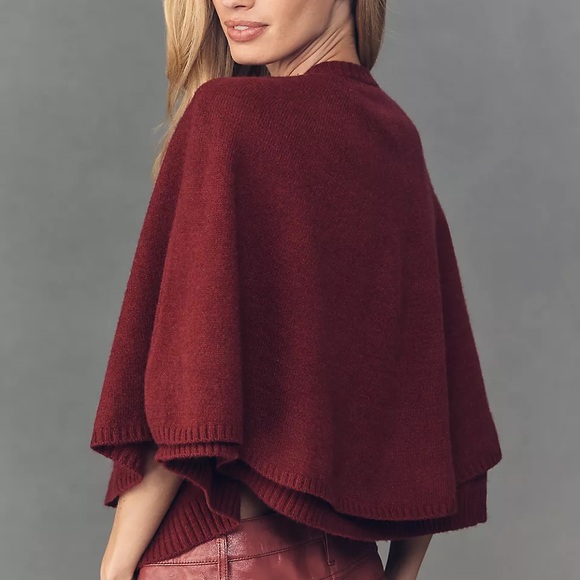 Women's Burgundy Button-Up  Knit Cape Top - Picture 2 of 10
